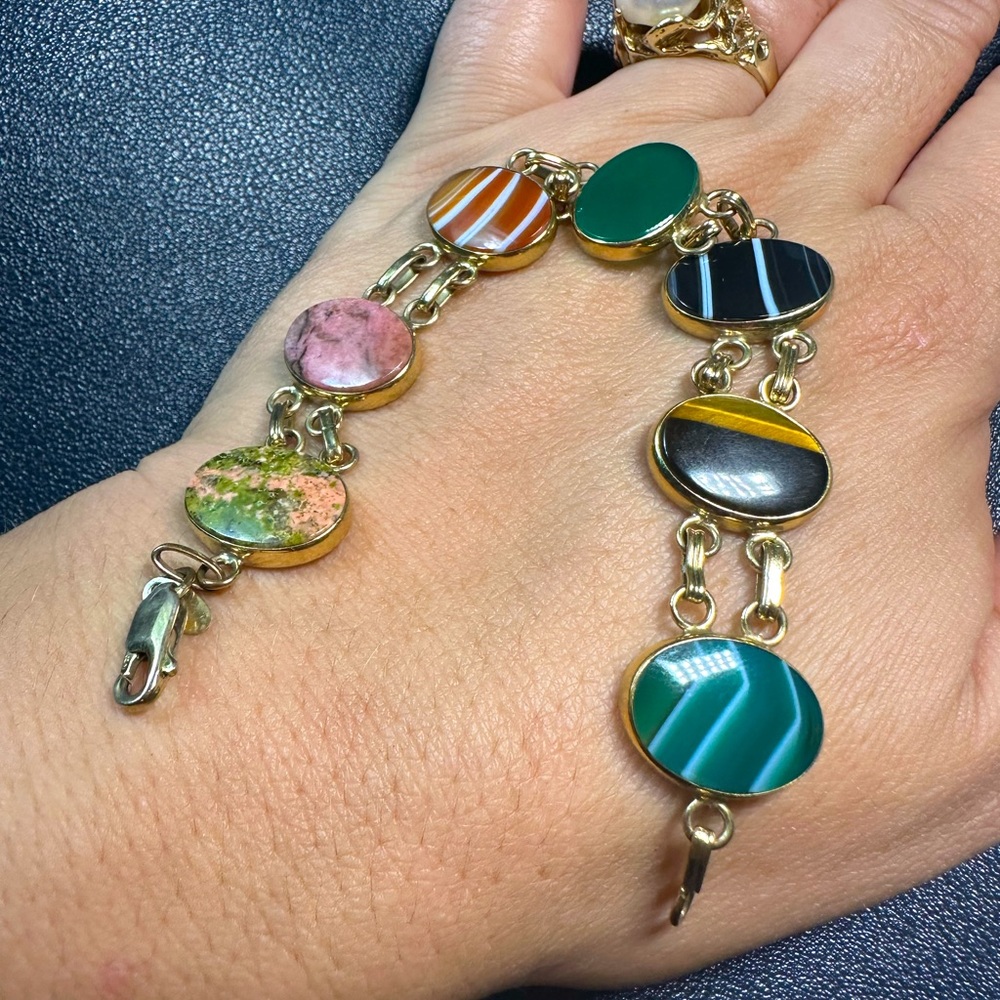 12k Gold-Filled and Semi-Precious Stones cabochon bracelet